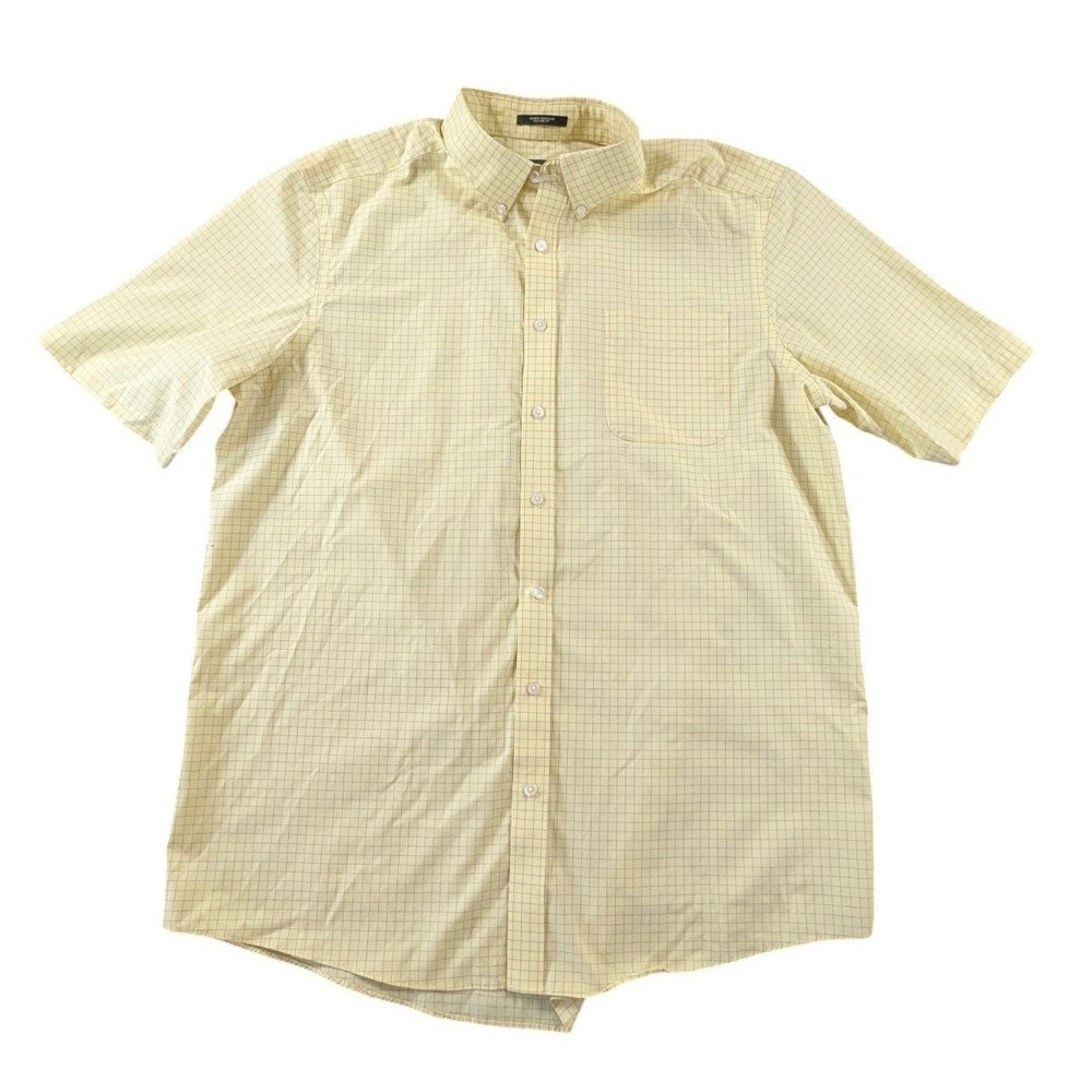 Eddie Bauer Mens XL Tall Yellow Grid Check Cotton Short Sleeve Button Down Shirt